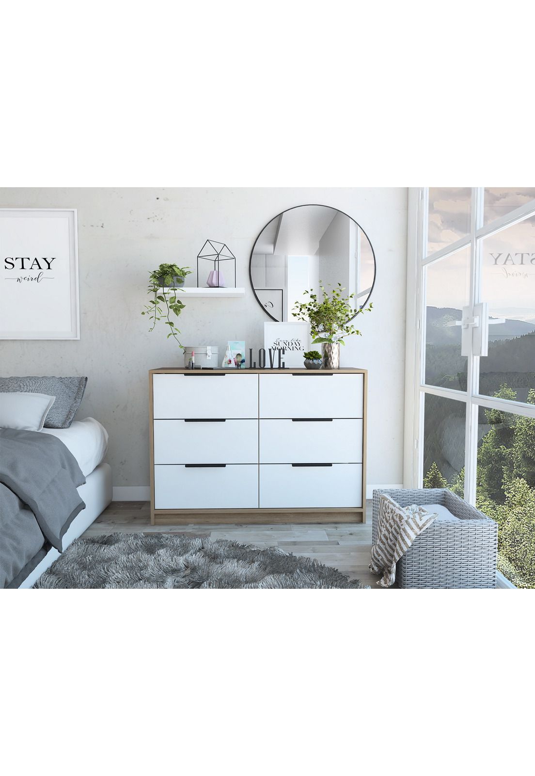 COMODA KAIA 4 CAJONES / 2 PUERTAS - MIEL / BLANCO-2
