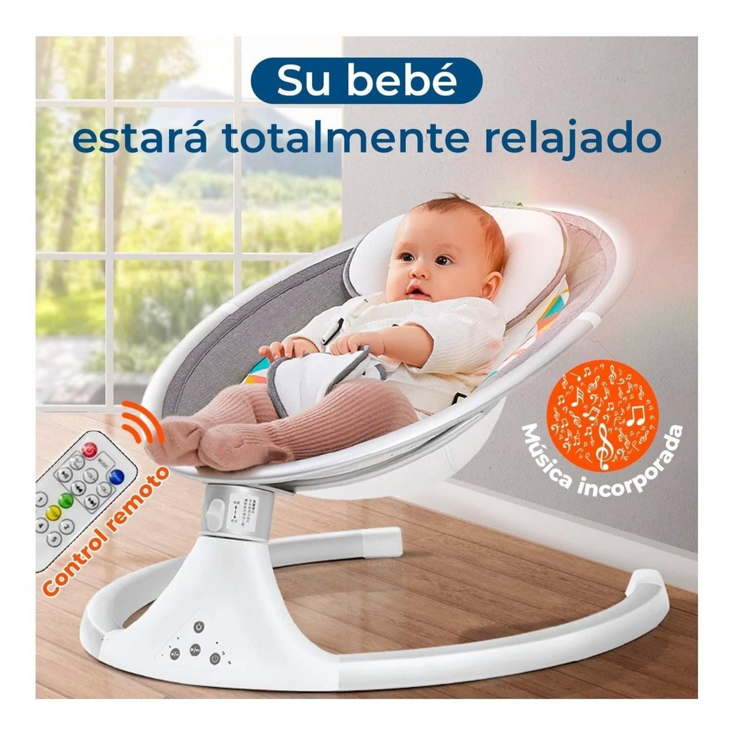 Silla Cuna Mecedora Automática Bebe Control Remoto Azul-8
